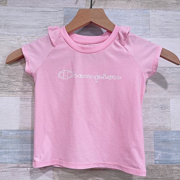 Champion Performance Ruffle Tee Pink Soft Stretch Jersey Active Toddler Girl 2T - Picture 1 of 4
